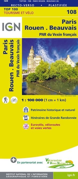 Carte IGN N° 108 Paris Rouen Beauvais - PNR Du Vexin Français
