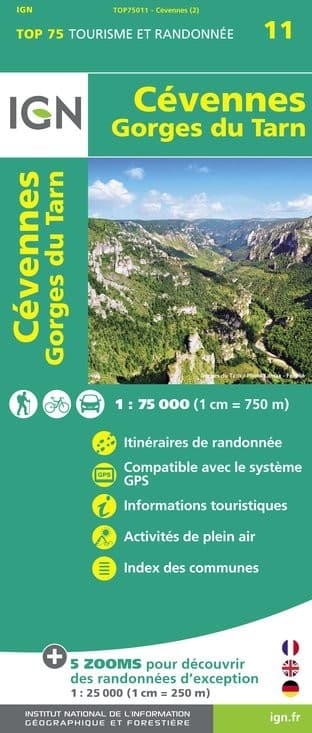 Carte Tourisme Cevennes, Gorges-du-Tarn IGN Top 75