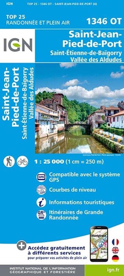 Carte IGN Saint Jean Pied de Port Port Saint Etienne de Baigorry 1346OT Série Top 25