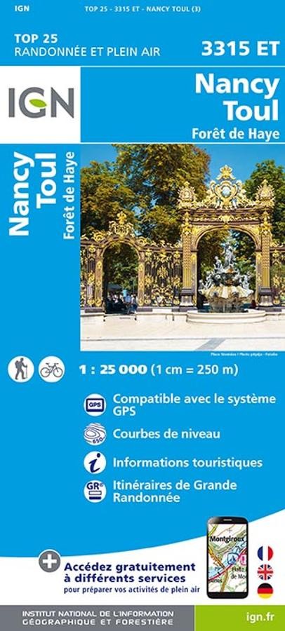 Carte IGN foret de haye nancy toul 3315ET série Top 25