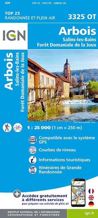 Carte IGN Arbois Salins-les-Bains foret de la joux 3325OT série Top 25