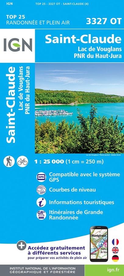 Carte IGN Saint-Claude lac de Vouglans 3327OT série Top 25