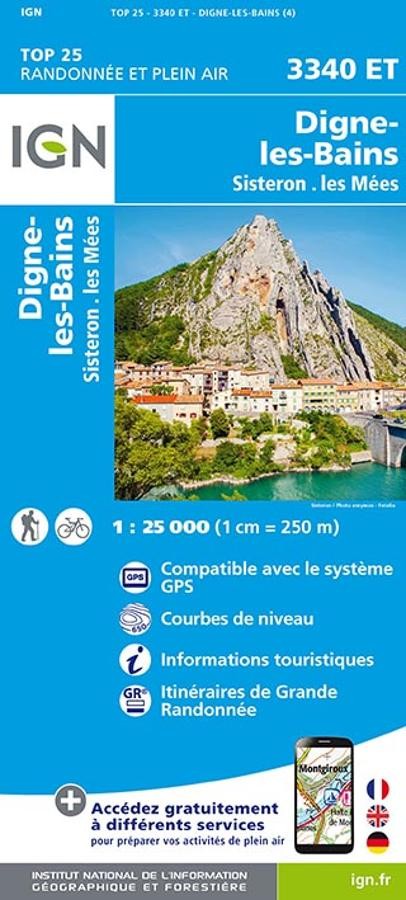 Carte IGN digne les bains sisteron les mees 3340ET série Top 25