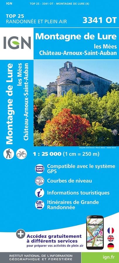 Carte IGN montagne de Lure les Mées Château-Arnoux 3341 OT série Top 25