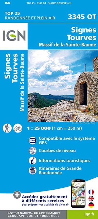 Carte IGN signes tourves massif sainte baume 3345OT série Top 25