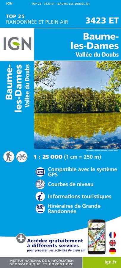 Carte IGN beaume les dams vallee du doubs 3423ET série Top 25