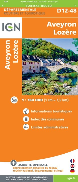 Carte routière IGN D721309 - D12-48 Aveyron Lozère