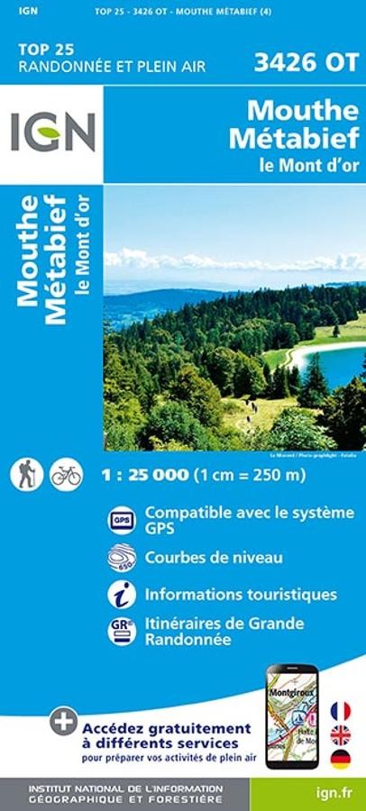 Carte IGN Mouthe Métabief le Mont d'Or 3426OT série Top 25