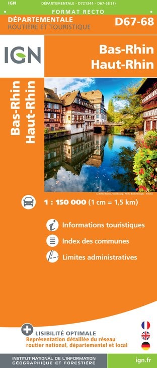 Carte routière IGN D721344 - D67-68 Bas-Rhin Haut-Rhin