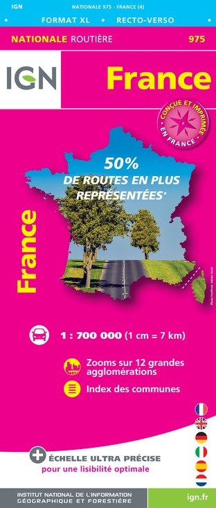 Carte IGN 1M975 - 975  France Routiere Xl 2020 - Recto-Verso