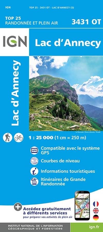 Carte IGN lac d'Annecy 3431OT série Top 25