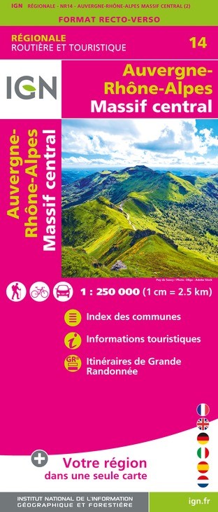 Carte IGN NR14 - Nr14 Auvergne-Rhône-Alpes Massif Central - Recto/Verso