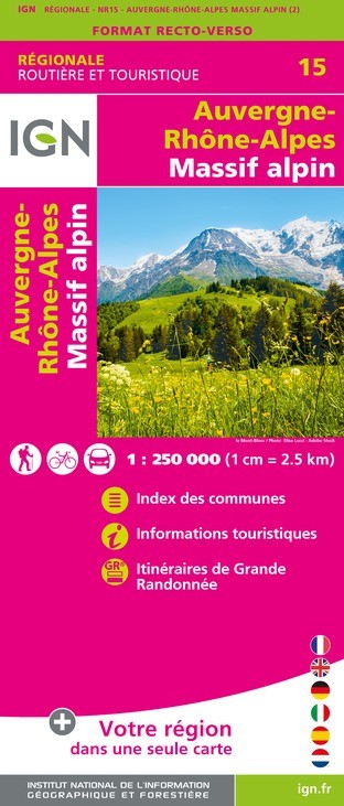 Carte IGN NR15 - Nr15 Auvergne-Rhône-Alpes Massif Alpin - Recto/Verso