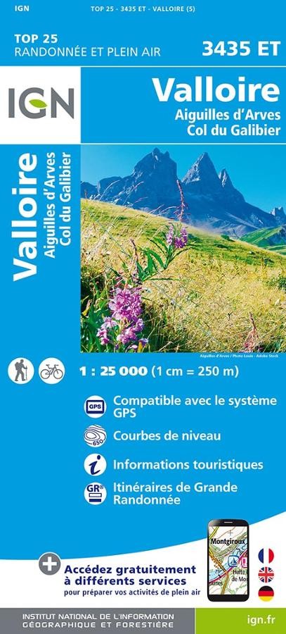 Carte IGN Valloire Aiguilles d'Arves col Galibier 3435ET série Top 25