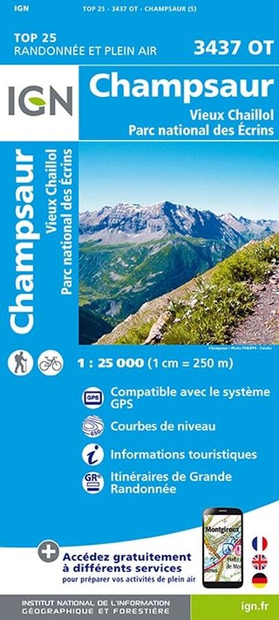 Carte IGN Champsaur Vieux Chaillol parc des Ecrins 3437 OT série Top 25