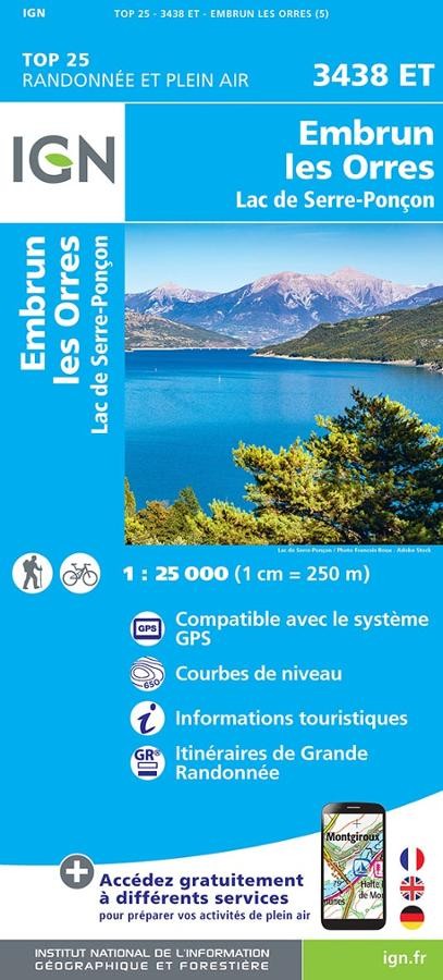 Carte IGN embrun les orres lac serre poncon 3438ET série Top 25