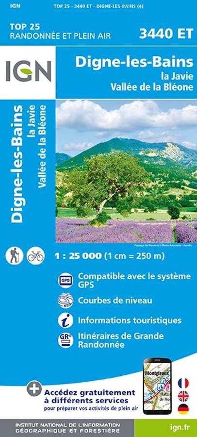 Carte IGN digne les bains la javie vallee de bleone 3440ET série Top 25