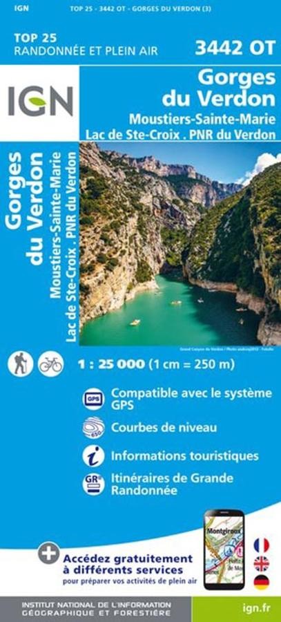 Carte IGN gorges du verdon moustiers 3442OT série Top 25