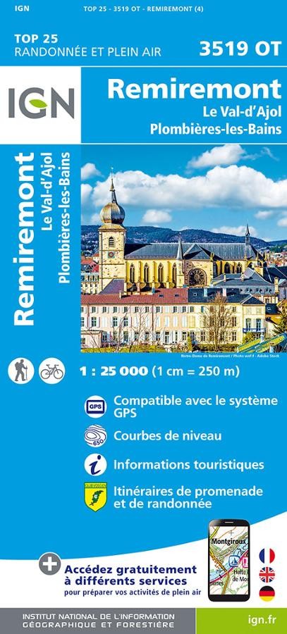 Carte IGN Remiremont val d'Ajol Plombières les bains 3519OT série Top 25