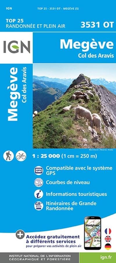 Carte IGN megeve col des aravis 3531OT série Top 25