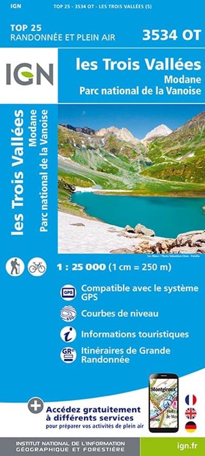 Carte IGN les 3 vallees modane parc de la vanoise 3534OT série Top 25