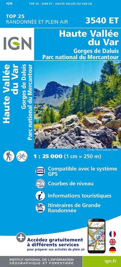 Carte IGN haute vallee du var gorges de daluis parc mercantour 3540ET série Top 25