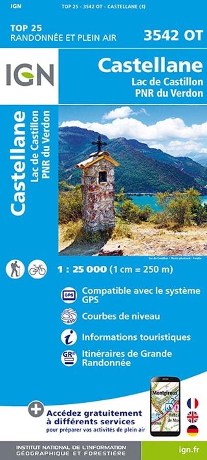 Carte IGN Castellane lac de Castillon parc naturel du verdon 3542OT série Top 25