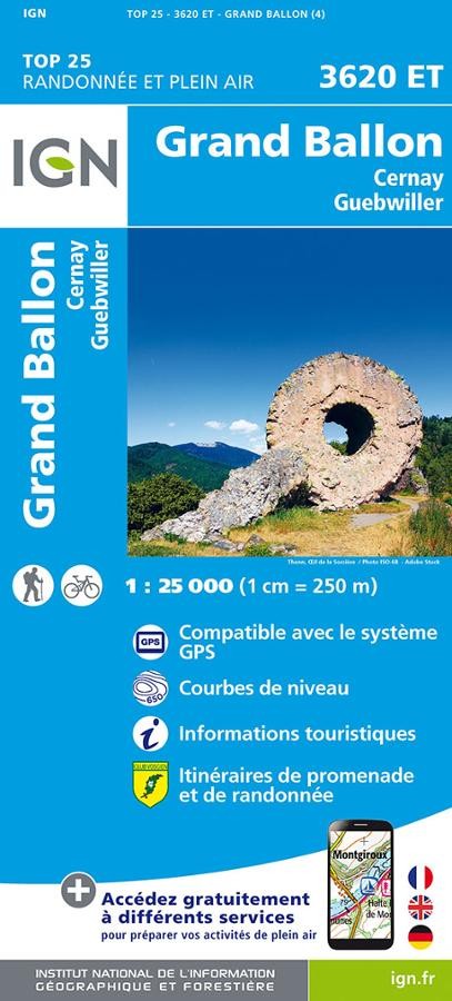 Carte IGN thann le grand ballon cernay guebwiller 3602ET série Top 25