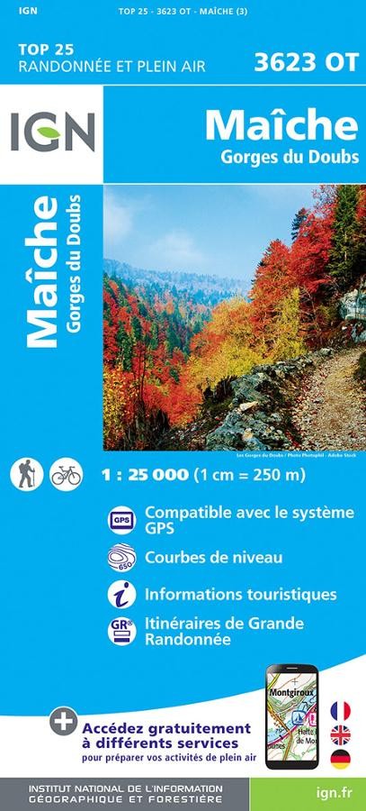 Carte IGN maiche gorges du doubs 3623OT série Top 25