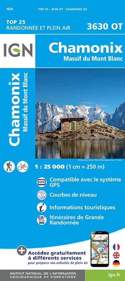 Carte IGN chamonix massif mont blanc 3630OT série Top 25