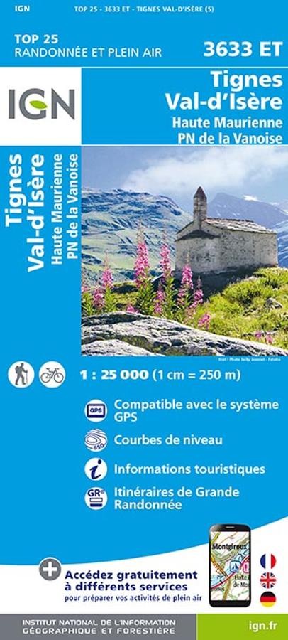 Carte IGN tignes val isere haute maurienne parc vanoise 3633ET série Top 25