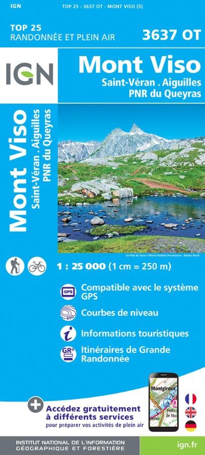 Carte IGN mont viso saint veron aiguilles parc national queyras 3637OT série Top 25