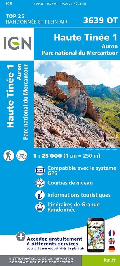 Carte IGN haute tinee auron parc national mercantour 3639OT série Top 25