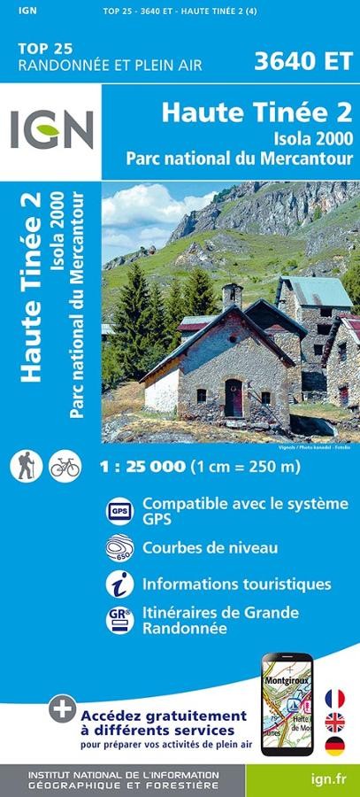 Carte IGN haute tinee isola 2000 parc national mercantour 3640ET série Top 25