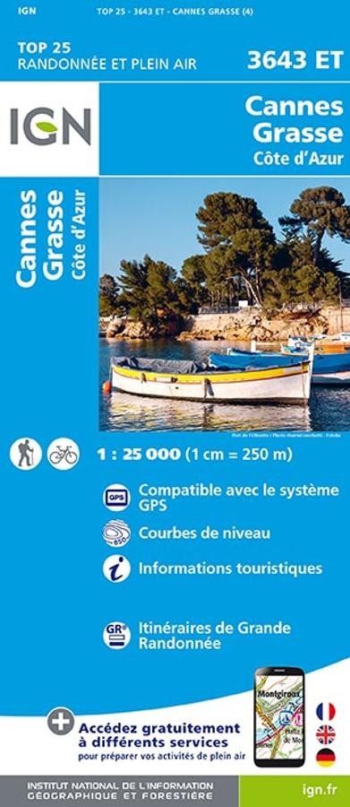 Carte IGN cannes grasse cote azur 3643ET série Top 25