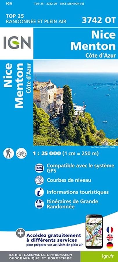 Carte IGN nice menton cote azur 3742OT série Top 25