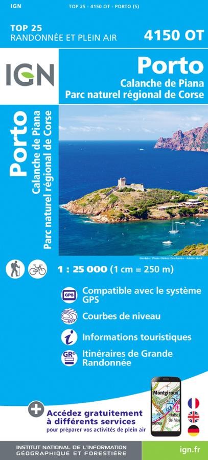 Carte IGN porto calanche de piana parc national de corse 4150OT série Top 25