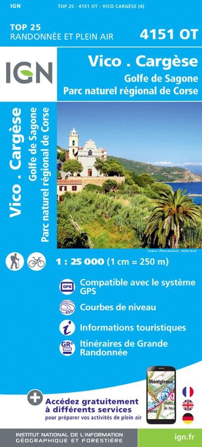 Carte IGN vico carges golfe de sagone 4151OT série Top 25