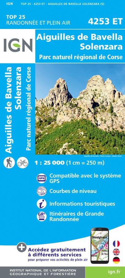 Carte IGN aiguilles de bavella solenzara parc national corse 4253ET série Top 25