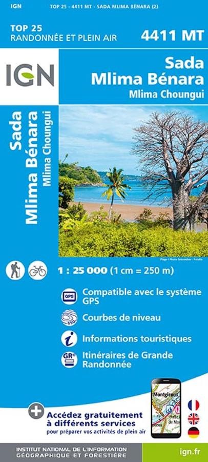 Carte IGN sada mlima benara mlima choungui mayotte 4411MT série Top 25