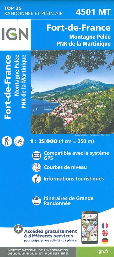 Carte IGN fort de France montagne pele martinique 4501MT série Top 25