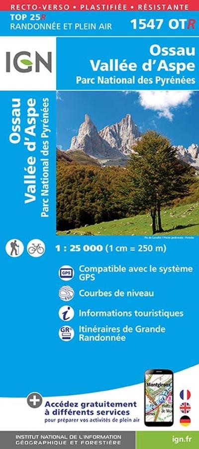 Carte IGN  ossau valle aspe parc national pyrenees 1547OTR série Top 25 Résistante