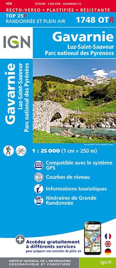 Carte IGN  parc pyrenees cirque gavarnie luz st sauveur 1748OTR série Top 25 Résistante