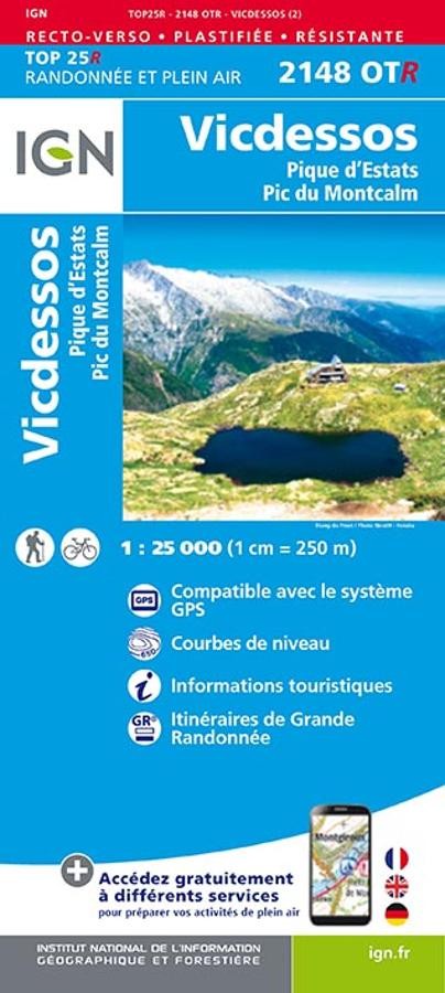 Carte IGN  vicdessos pic estats montcalm 2148OTR série Top 25 Résistante