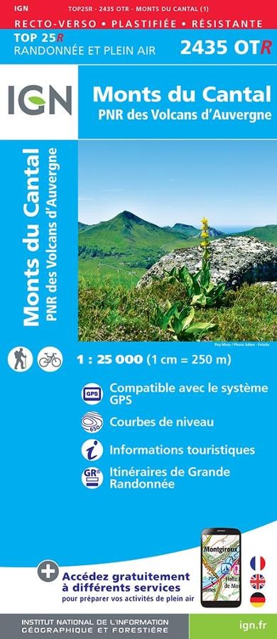 Carte IGN  cantal volcans aubergne 2435OTR série Top 25 Résistante