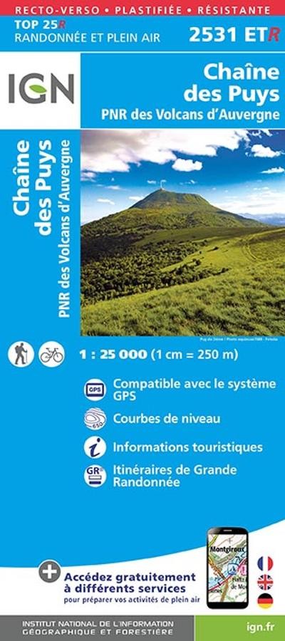 Carte IGN  chaîne des Puys volcans auvergne 2531ETR série Top 25 Résistante