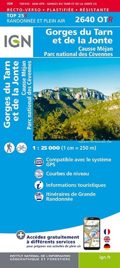 Carte IGN  gorges tarn jonte causse mejan 2640OTR série Top 25 Résistante