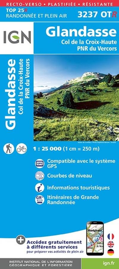 Carte IGN  glandasse col croix haute parc vercors 3237OTR série Top 25 Résistante