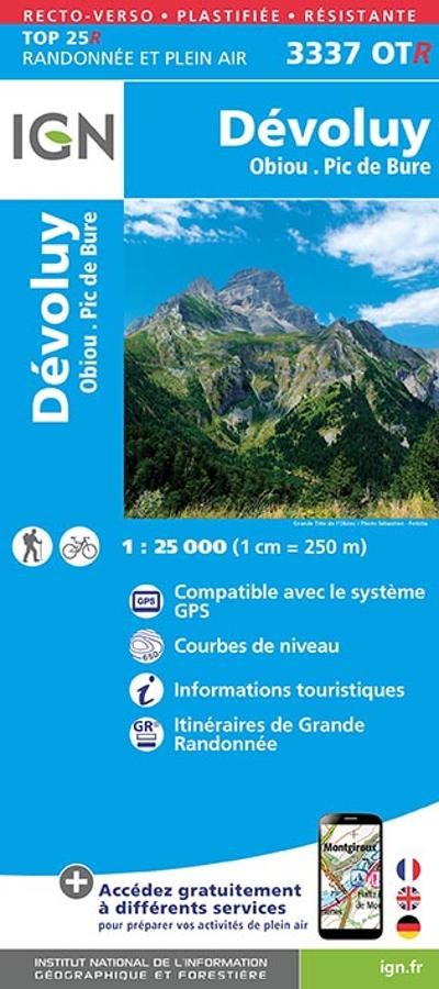 Carte IGN  devoluy obiou pic de bure 3337OTR série Top 25 Résistante