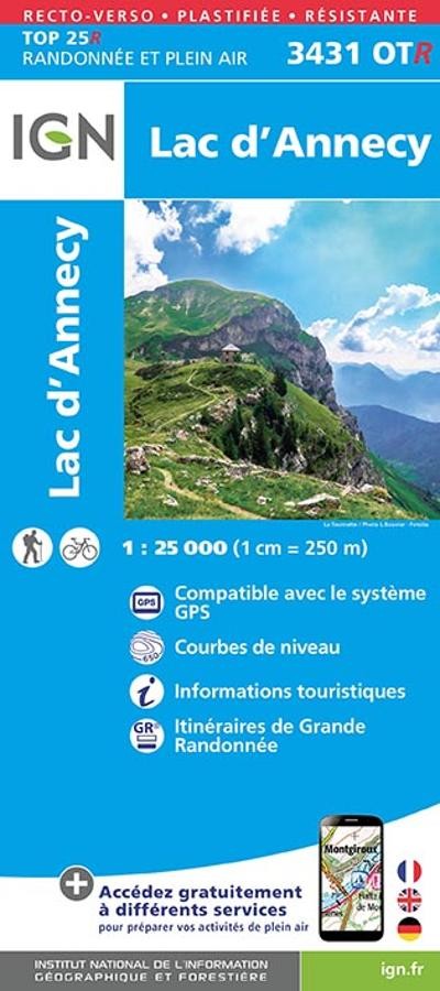 Carte IGN  lac annecy 3431OTR série Top 25 Résistante